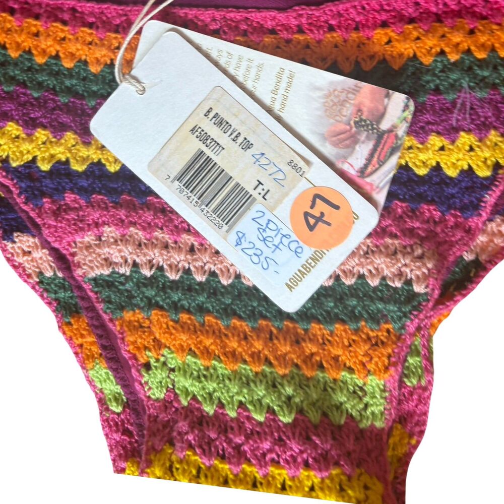 Agua Bendita NWT B. Punto Crochet Bikini Set Rainbow Chevron Multicolor Size L - Picture 13 of 13
